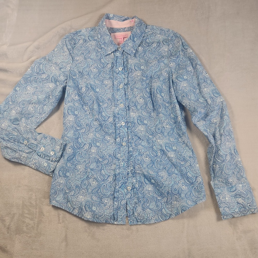 Lilly‎ Pulitzer Jonni Blue Paisley Cheetah Button Down Shirt Size 8
